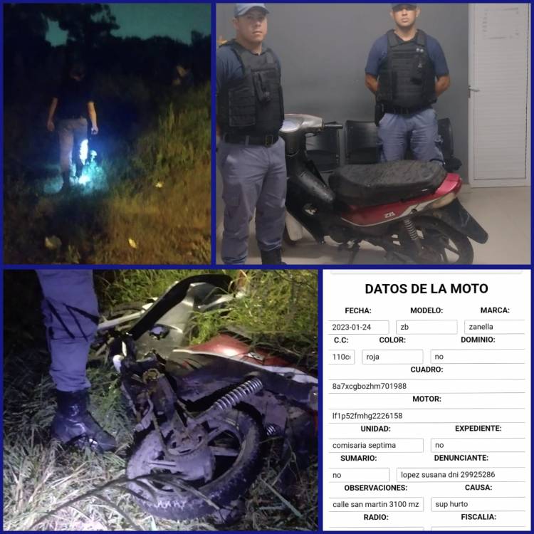 ENTRE LOS PASTOS DE UN DESCAMPADO HALLARON UNA MOTO ABANDONADA 