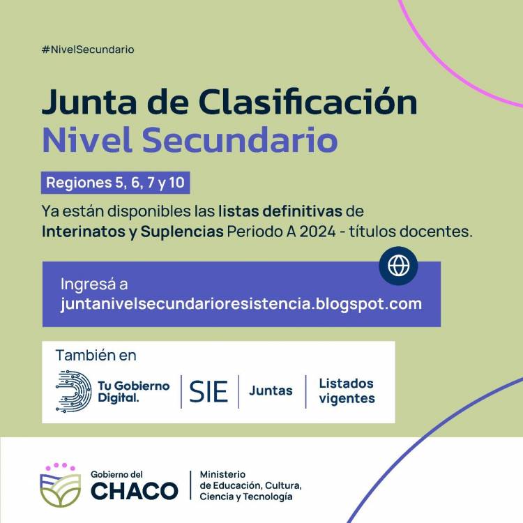 NIVEL SECUNDARIO: YA ESTÁN PUBLICADAS LAS LISTAS DEFINITIVAS DE INTERINATOS Y SUPLENCIAS 2024