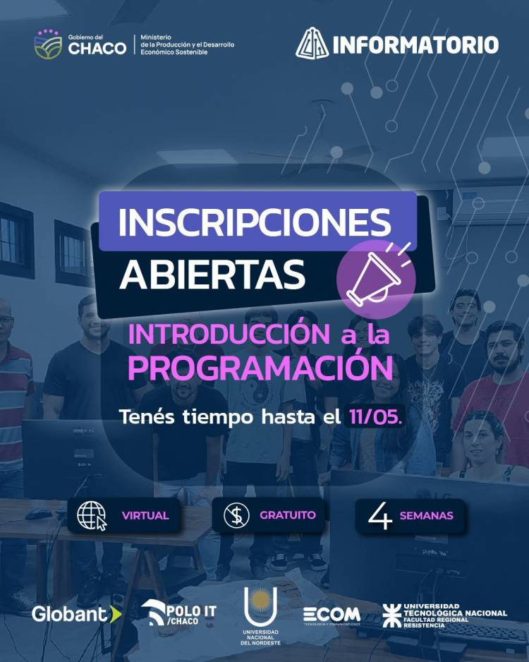 PRODUCCIÓN: HASTA EL 11 DE MAYO CONTINÚA ABIERTA LA INSCRIPCIÓN AL CURSO “INTRODUCCIÓN A LA PROGRAMACIÓN”