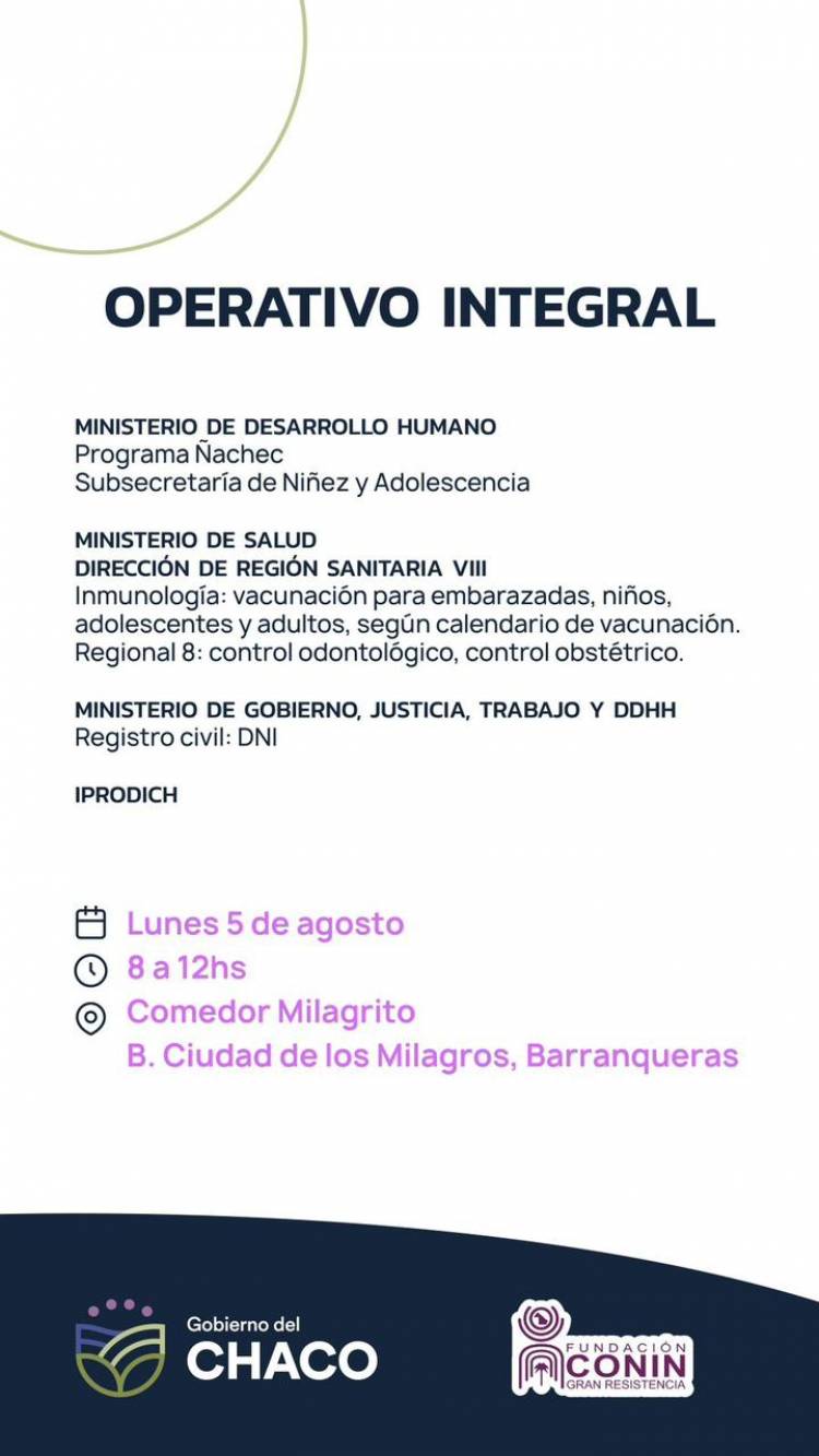 EL GOBIERNO PROVINCIAL JUNTO A LA FUNDACIÓN CONIN INICIAN UN OPERATIVO INTEGRAL, DESDE ESTE LUNES